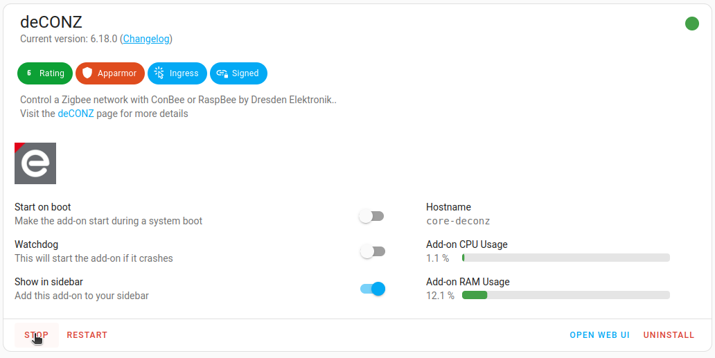 Stop the deCONZ add-on