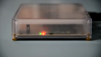 Clip showing the LED pattern with the yellow LED blinking steady